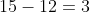 15-12=3