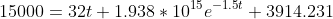 15000=32t+1.938*10^{15}e^{-1.5t}+3914.231