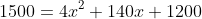 1500=4x^2+140x+1200