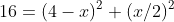 16=(4-x)^2+(x/2)^2