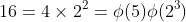 16=4\times2^2=\phi(5)\phi(2^3)