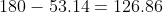 180-53.14=126.86