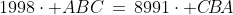 1998\cdot ABC\,=\,8991\cdot C\!B\!A