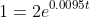 1=2e^{0.0095t}