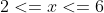 2<=x<=6