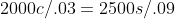 2000c/.03=2500s/.09