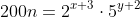 200n=2^{x+3}\cdot5^{y+2}
