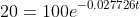 20=100e^{-0.027726t}