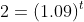 2=(1.09)^t