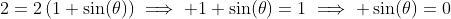 2=2\left(1+\sin(\theta)\right)\implies 1+\sin(\theta)=1\implies \sin(\theta)=0