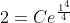 2=Ce^{\frac{1^4}{4}}