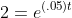 2=e^{(.05)t}