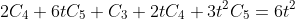 2C_{4}+6tC_{5}+C_{3}+2tC_{4}+3t^{2}C_{5}=6t^{2}