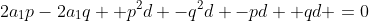 2a_1p-2a_1q +p^2d -q^2d -pd +qd =0