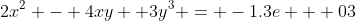 2x^2 - 4xy +3y^3 = -1.3e + 03