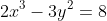 2x^3-3y^2=8