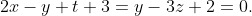 2x-y+t+3=y-3z+2=0.
