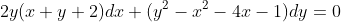 2y(x+y+2)dx+(y^2-x^2-4x-1)dy=0