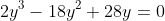 2y^3-18y^2+28y=0