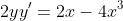 2yy'=2x-4x^3~\implies~y'=\frac{x-2x^3}{\pm \sqrt{x^2-x^4}}