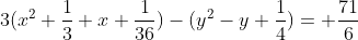 3(x^2+\frac13 x+\frac{1}{36})-(y^2-y+\frac14)= \frac{71}{6}~\iff~ 3\left(x+\frac16\right)^2-\left(y-\frac12\right)^2=\frac{71}{6}