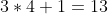3*4+1=13