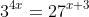 3^{4x}=27^{x+3}