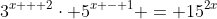 3^{x + 2}\cdot 5^{x - 1} = 15^{2x}