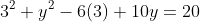 3^2+y^2-6(3)+10y=20