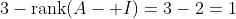3-\textrm{rank}(A- I)=3-2=1