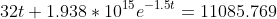 32t+1.938*10^{15}e^{-1.5t}=11085.769