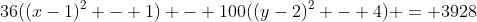 36((x-1)^2 - 1) - 100((y-2)^2 - 4) = 3928