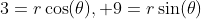 3=r\cos(\theta), 9=r\sin(\theta)