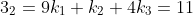 3_2=9k_1+k_2+4k_3=11