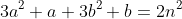 3a^2+a+3b^2+b=2n^2