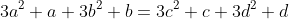 3a^2+a+3b^2+b=3c^2+c+3d^2+d