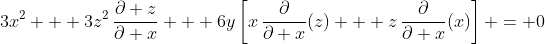 3x^2 + 3z^2\,\frac{\partial z}{\partial x} + 6y\left[x\,\frac{\partial}{\partial x}(z) + z\,\frac{\partial}{\partial x}(x)\right] = 0