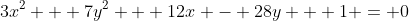 3x^2 + 7y^2 + 12x - 28y + 1 = 0