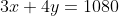 3x+4y=1080