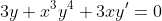 3y+x^3y^4+3xy'=0