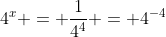 4^x = \frac{1}{4^4} = 4^{-4}
