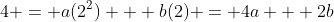 4 = a(2^2) + b(2) = 4a + 2b