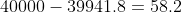 40000-39941.8=58.2