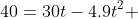40=30t-4.9t^2 