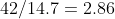 42/14.7=2.86