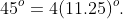 45^o=4(11.25)^o.