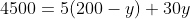 4500=5(200-y)+30y