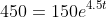 450=150e^{4.5t}