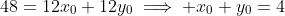 48=12x_0+12y_0\implies x_0+y_0=4
