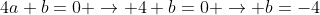 4a+b=0 \rightarrow 4+b=0 \rightarrow b=-4